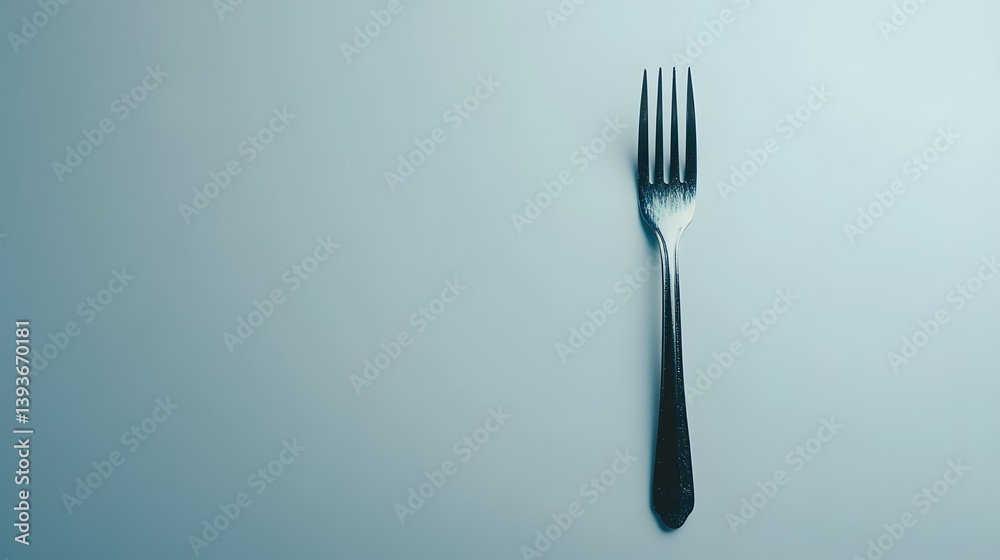 Silver Fork Utensil on Light Blue Background Flat Lay Studio Still Life Silver Fork Utensil on Light Blue Background Flat Lay Studio Still Life