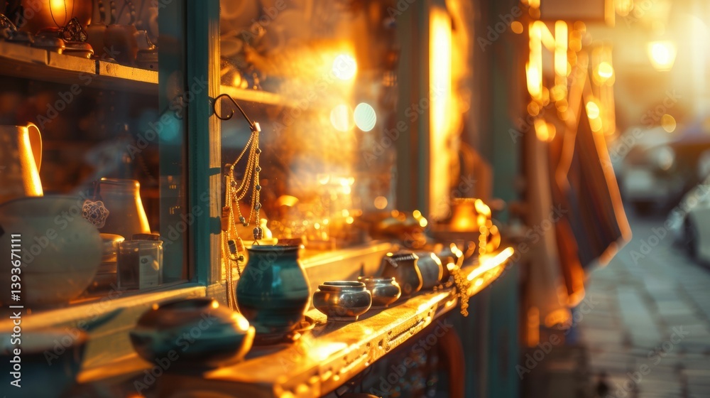 Golden Hour at a Rustic Craft Shop Display