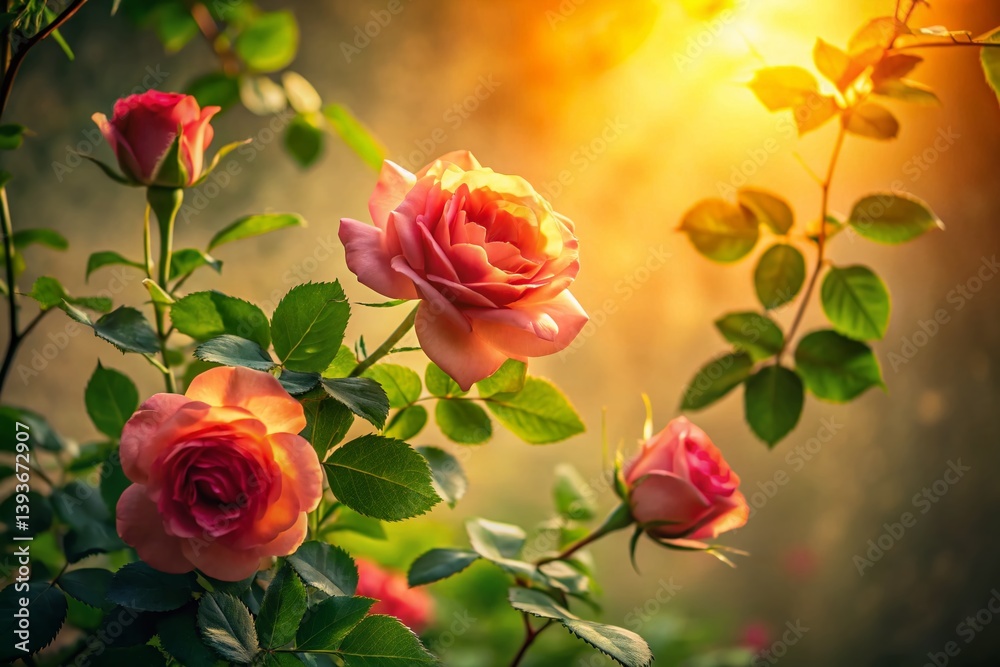 Obraz premium Elegant Silhouette of Delicate Roses and Lush Foliage A Captivating Botanical Image