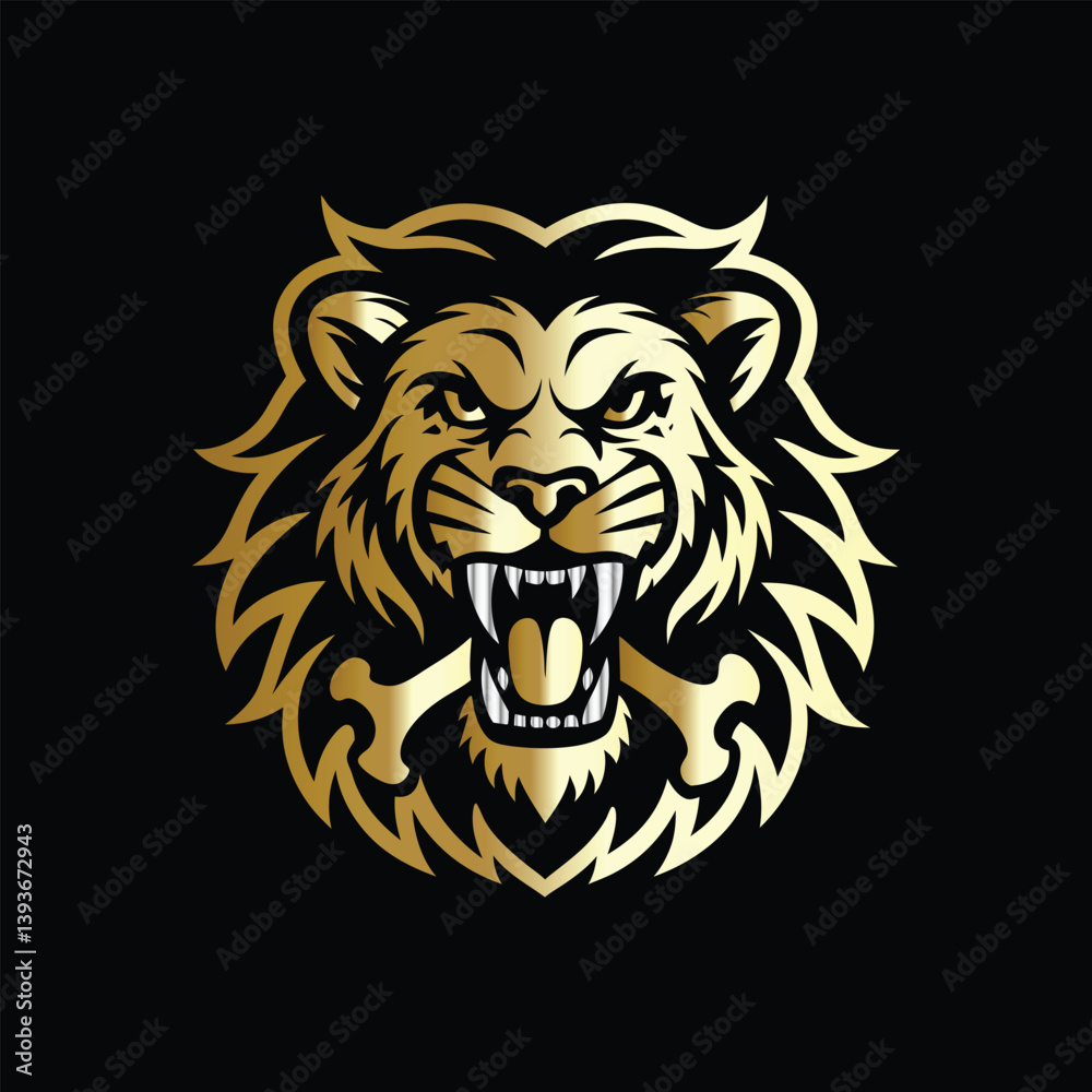 Obraz premium hunting hunter with gun and forest vector logo design template on black background. Lion and deer logo design vector template on black background. Vector illustration.