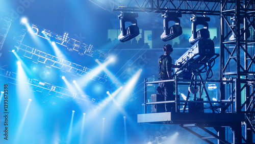 Checking stage equipment. C...