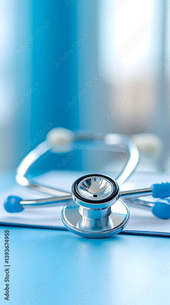 Closeup of a Silver Stethoscope on a Blue Background Closeup of a Silver Stethoscope on a Blue Background