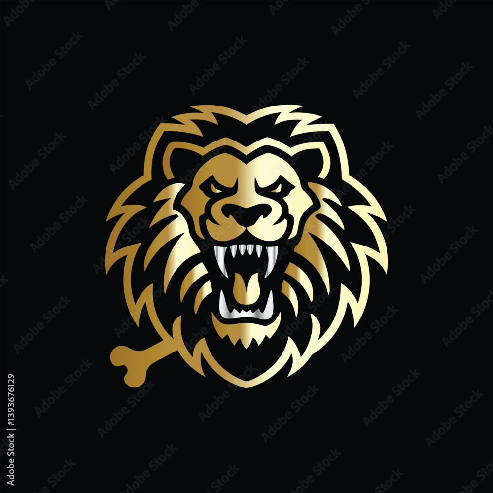 Obraz premium hunting hunter with gun and forest vector logo design template on black background. Lion and deer logo design vector template on black background. Vector illustration.