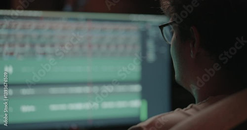 Young man editing a video in his home office 