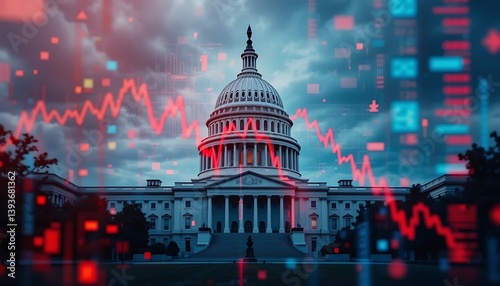 Capitol building with stock market graph symbolizes usa trade agreements.