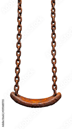 Obraz na płótnie Rusty metal swing with chain links, isolated on a transparent background, representing nostalgia and vintage aesthetics, ideal for outdoor and childhood themes. w salonie