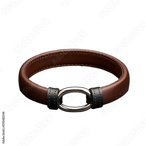 Brown leather bracelet with metal buckle