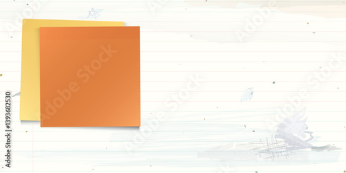 Blank both of sticky notes paper square shape  stick on used old notebook paper horizontalo background with stained effect graphic illustration have blank space.