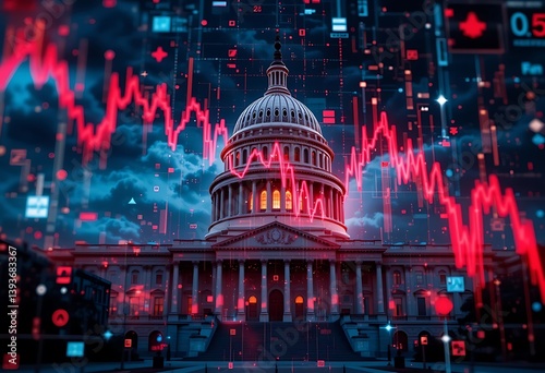 Capitol building with stock market graph symbolizes usa trade agreements.