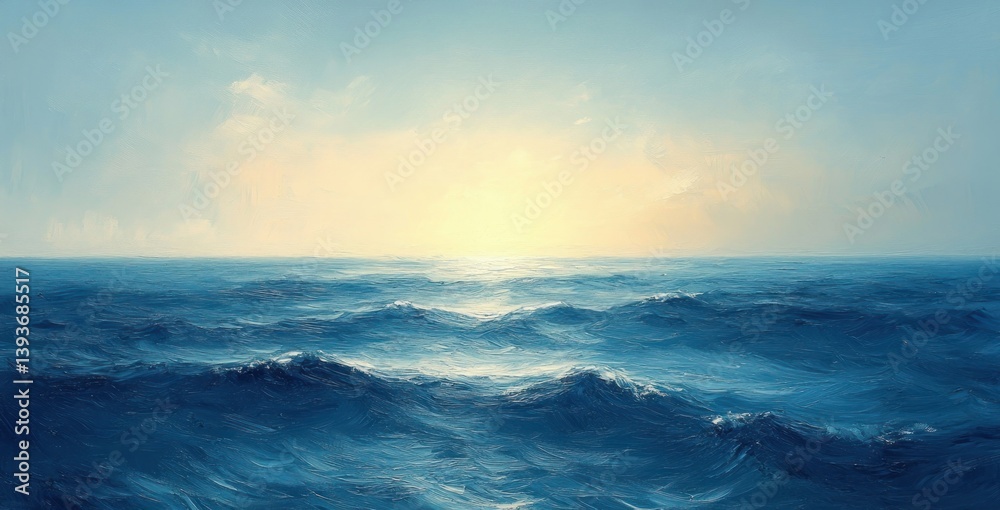 Fototapeta premium serene ocean scene impressionism soft brush strokes pastel colors calm horizon sky sunshine