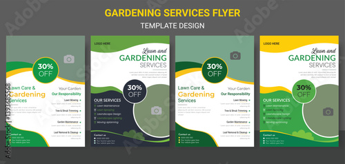Creative corporate business door hanger template design. Agricultural business flyer template, cover, poster design., Vector illustration. Lawn and gardening service flyer design template.
