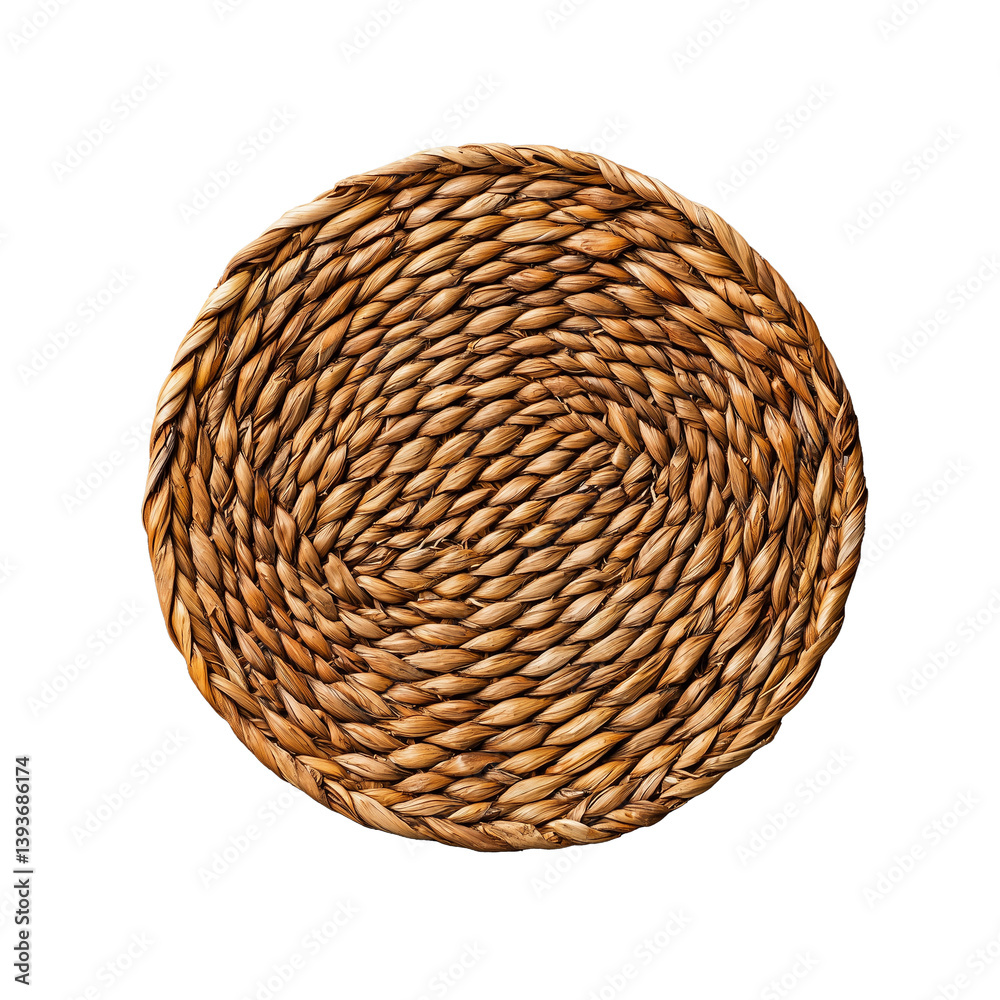 Round woven mat made of natural fibers