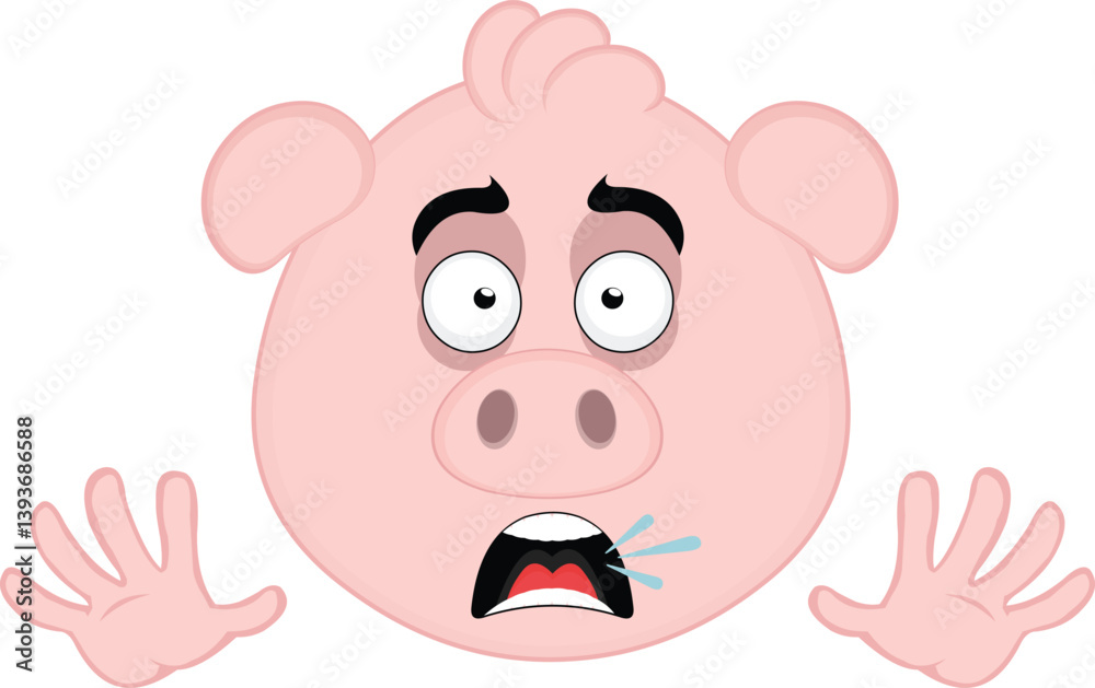 Obraz premium vector illustration emoji character face pig cartoon, with an expression of scare and horror