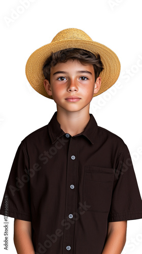 Obraz na płótnie Boy wearing black shirt and straw hat w salonie