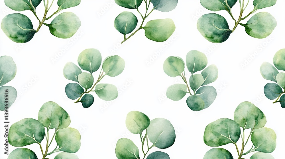 Obraz premium Elegant watercolor eucalyptus foliage pattern creating a serene and fresh design