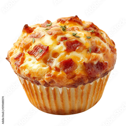 A Savory Bacon and Cheese Muffin Isolated on Transparent Background