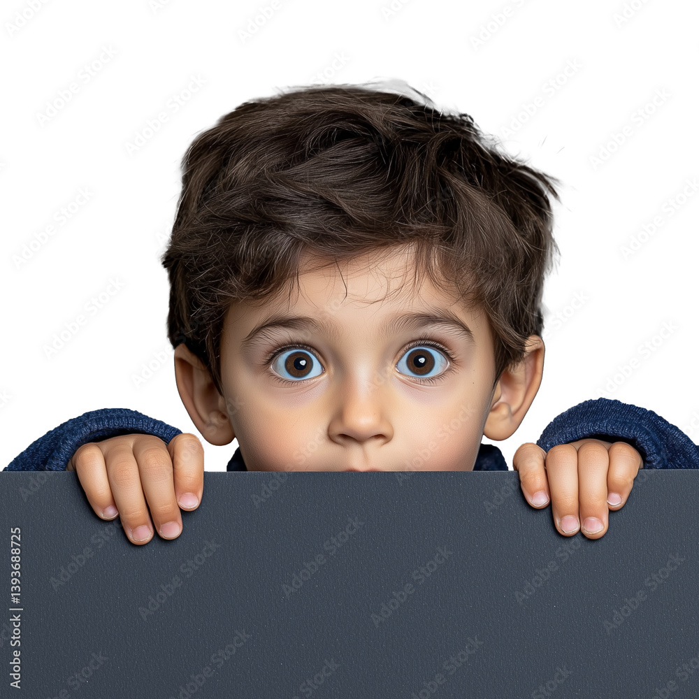 Little boy with wide eyes peeking