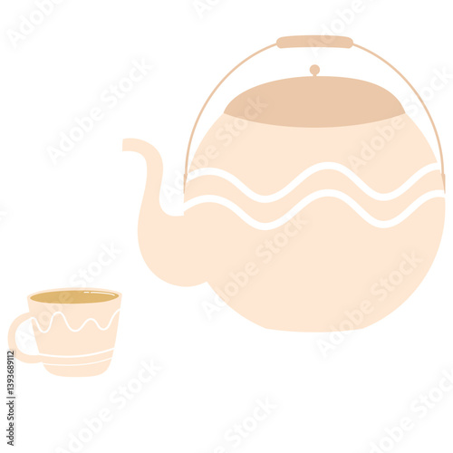 Hand drawn tea pot and a cup hot drink illustration