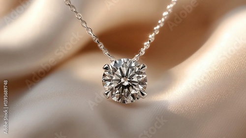 Elegant diamond solitaire pendant necklace on silk.