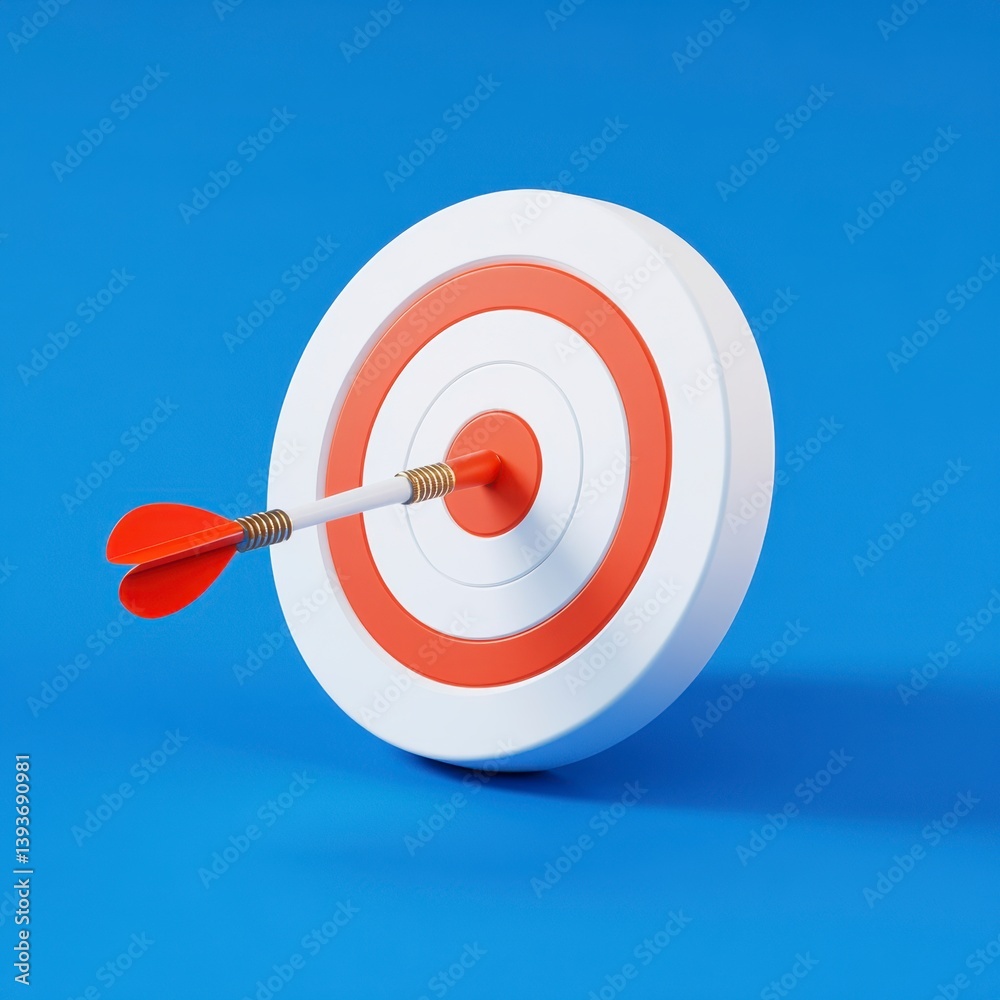 Arrow Hitting Target Bullseye on Blue Background Showing Precision and Accuracy Arrow Hitting Target Bullseye on Blue Background Showing Precision and Accuracy