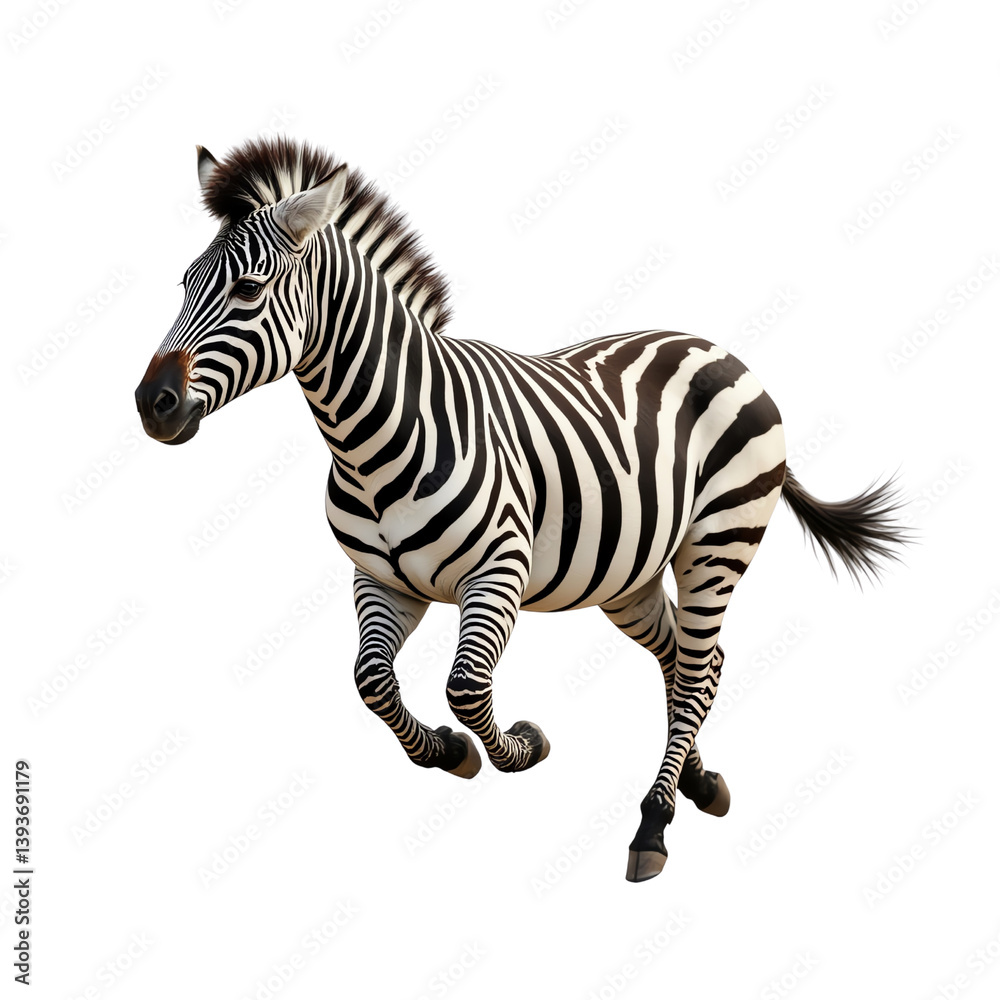 Fototapeta premium Zebra running on a white isolated background
