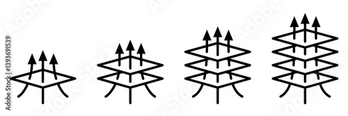 Layers icon set. Layer 1, 2, 3, 4, 5, 6, 7, 8, 9, 10 arrow up down. Logo layers, tiers, sheets icons. Fabric floor layers symbol absorbent of material stack. Surface levels technology for business.