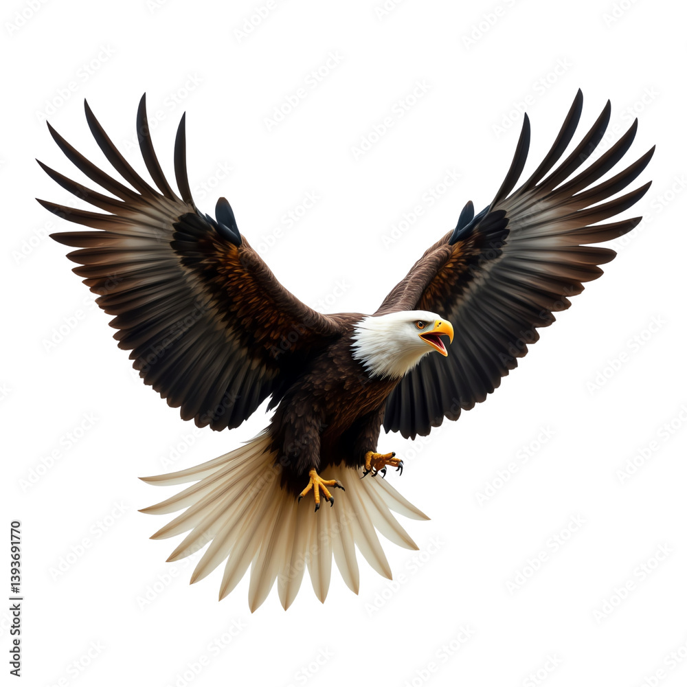 Obraz premium Eagle in flight, white isolated background