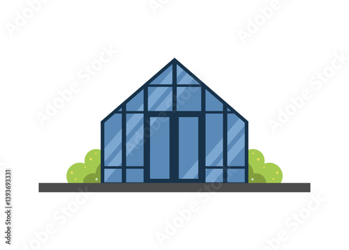 Glass house building. Simple flat illustration.