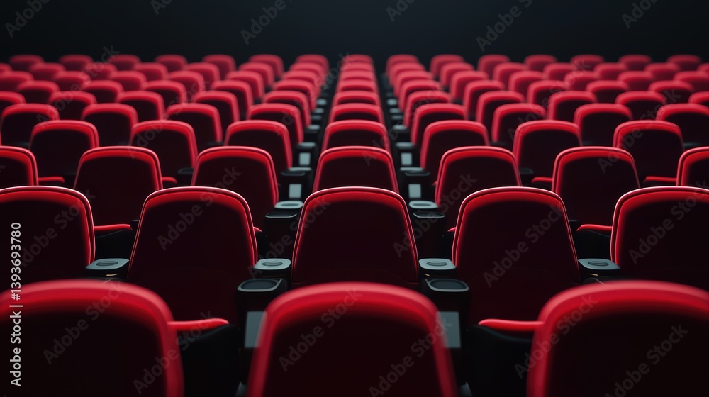 Fototapeta premium Rows of empty red seats in a movie theater