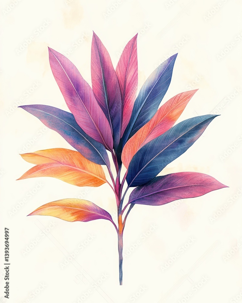 Fototapeta premium Watercolor Tropical Palm Leaf Hand Painted Botanical Art Decor