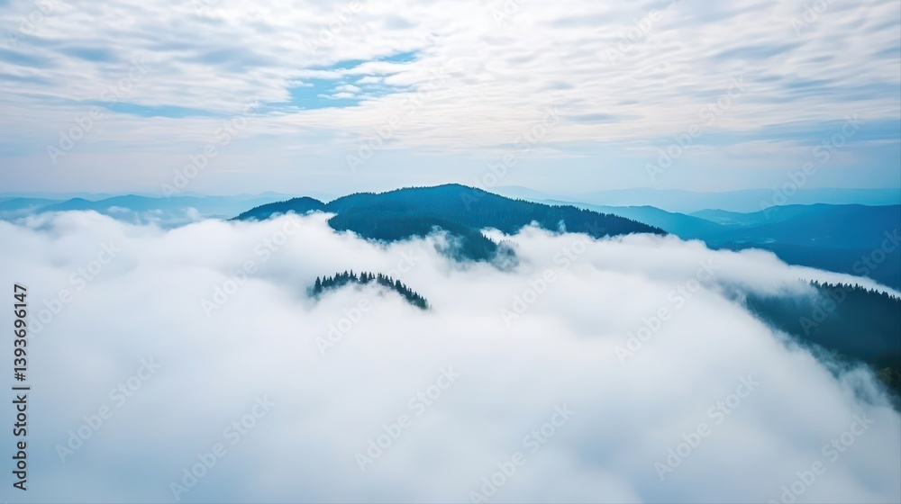 Misty mountain landscape with clouds and sky Misty mountain landscape with clouds and sky