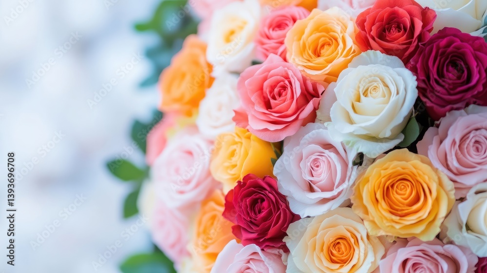 Vibrant bouquet of assorted roses in various shades Vibrant bouquet of assorted roses in various shades