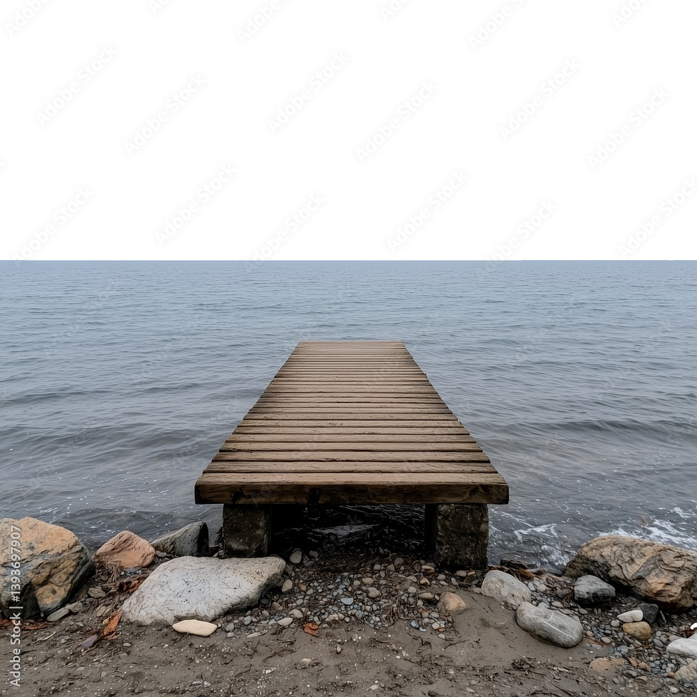 Wooden pier extending over calm water