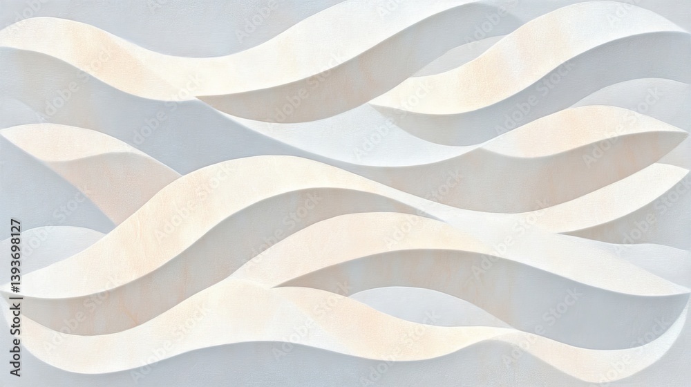 Abstract 3D waves. Off-white and peach tones on light gray. Decorative wall art Abstract 3D waves. Off-white and peach tones on light gray. Decorative wall art