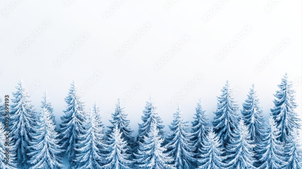 Fototapeta premium Snowy forest landscape with tall evergreen trees