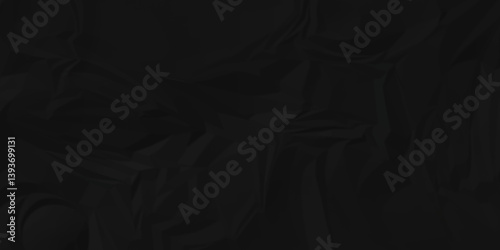 Crumple black obsolete billboard rumple. wrinkle ripped creased black crumple aged closeup craft document grunge recycling paper background.	