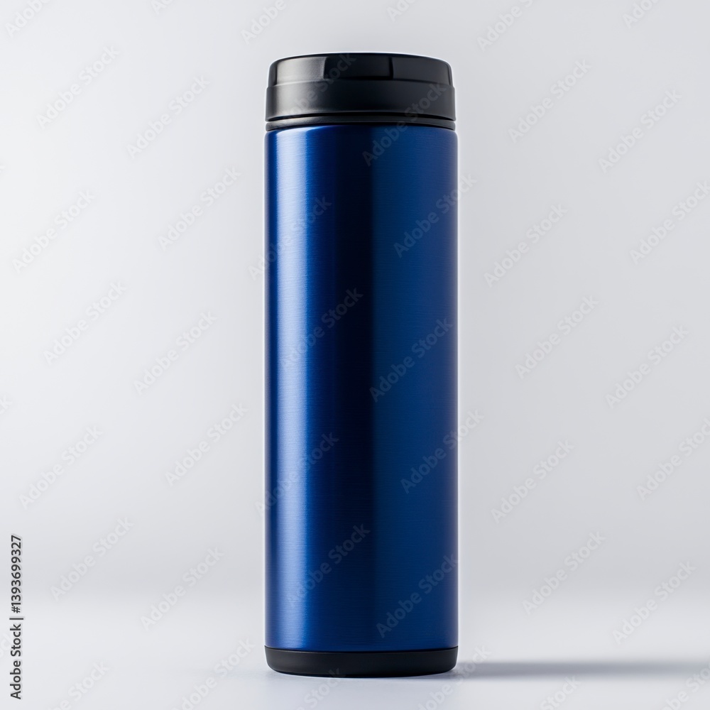 Blue Thermos Water Bottle on White Background for Beverage Storage Blue Thermos Water Bottle on White Background for Beverage Storage