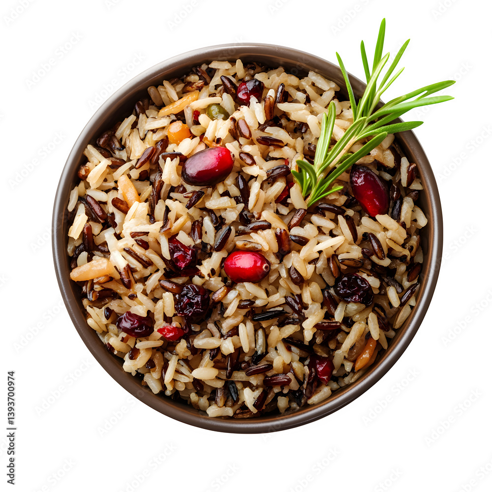 Wild rice pilaf with cranberries, isolated on white background Wild rice pilaf with cranberries, isolated on white background