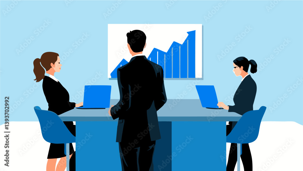 Obraz premium Business team reviewing growth chart during a meeting in modern office