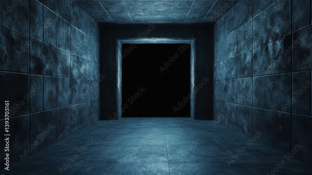 Dark and Mysterious Corridor with Textured Walls and Black Void at the End for Surreal Themes Dark and Mysterious Corridor with Textured Walls and Black Void at the End for Surreal Themes