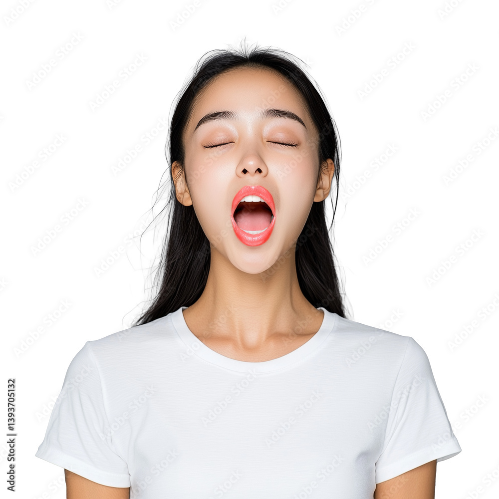 Woman in White Shirt with Open Mouth Expression