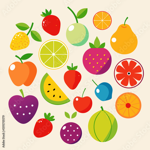 Colorful Flat Lay Fruit Icons