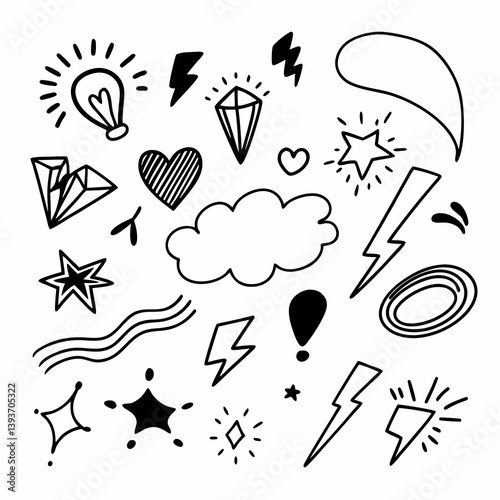 Wallpaper Mural Hand-drawn Doodle Icons: Stars, Hearts, Lightning Torontodigital.ca