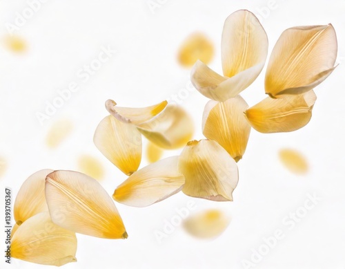 Floating tulip petals in soft yellow tones, evoking a sense of delicacy and grace. The petals appear to be gently falling, capturing a moment of natural beauty.