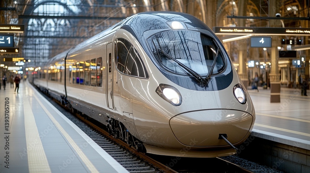 Fototapeta premium Modern high-speed train at a station platform.