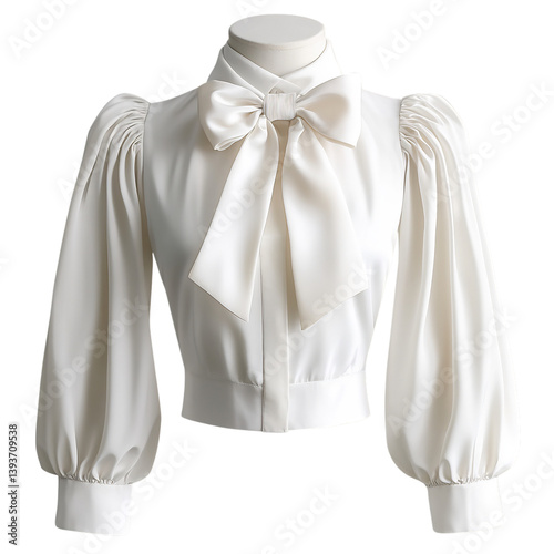A Stylish Blouse with Puff Sleeves and Bow Isolated on Transparent Background