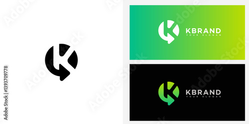 Modern Circular K Letter Logo Design with Arrow Brand