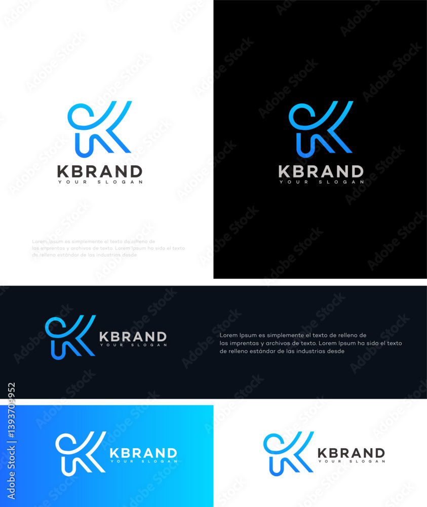 Fototapeta premium Modern Blue Gradient K Letter Logo Design Variations