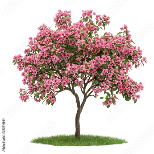 A Small Ornamental Crabapple Tree with Pink Flowers Isolated on Transparent Background