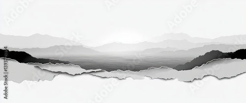 Torn Paper Landscape Minimalist Grayscale Design Soft Lighting Clean Composition